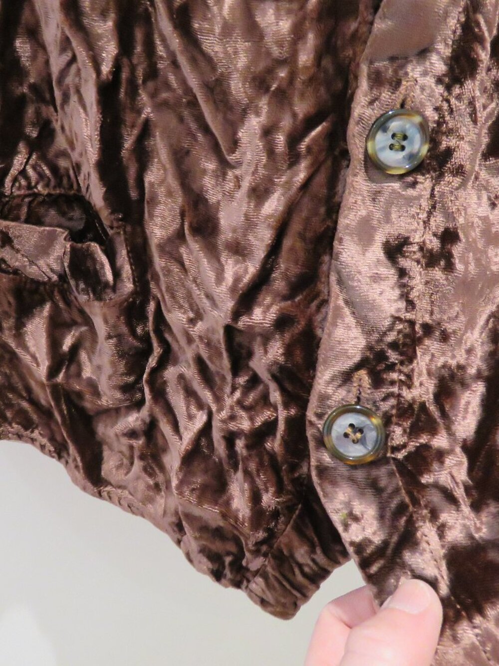 VINTAGE CP SHADES Crushed Brown Velvet Waistcoat Large 90s Lagenlook Grunge - Picture 7 of 13